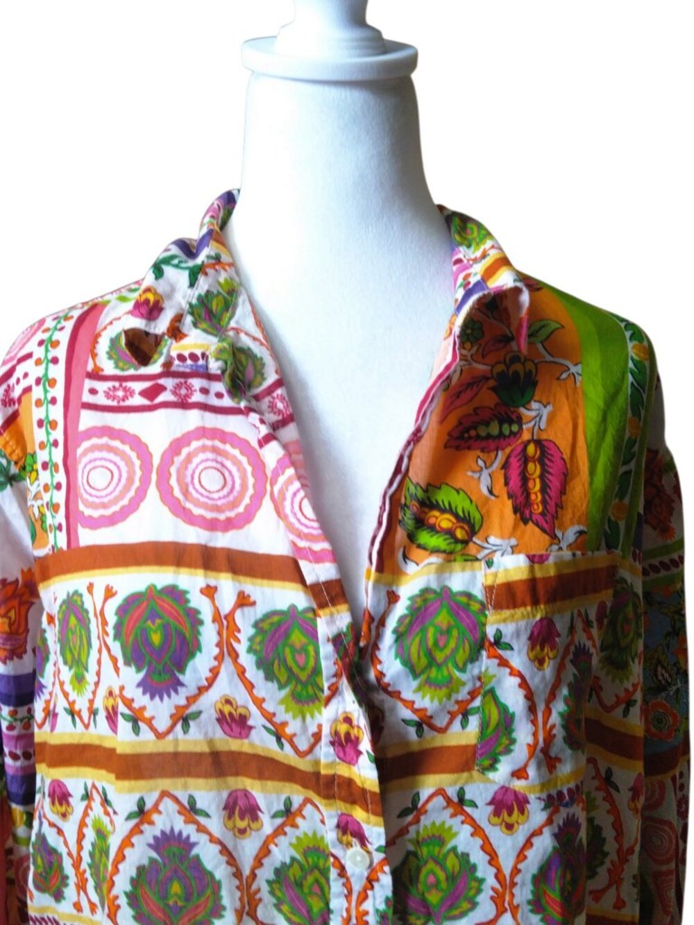 Sigrid Olsen Women's Large Button Front Vibrant Floral Print Blouse Boho Hippie - Picture 2 of 8